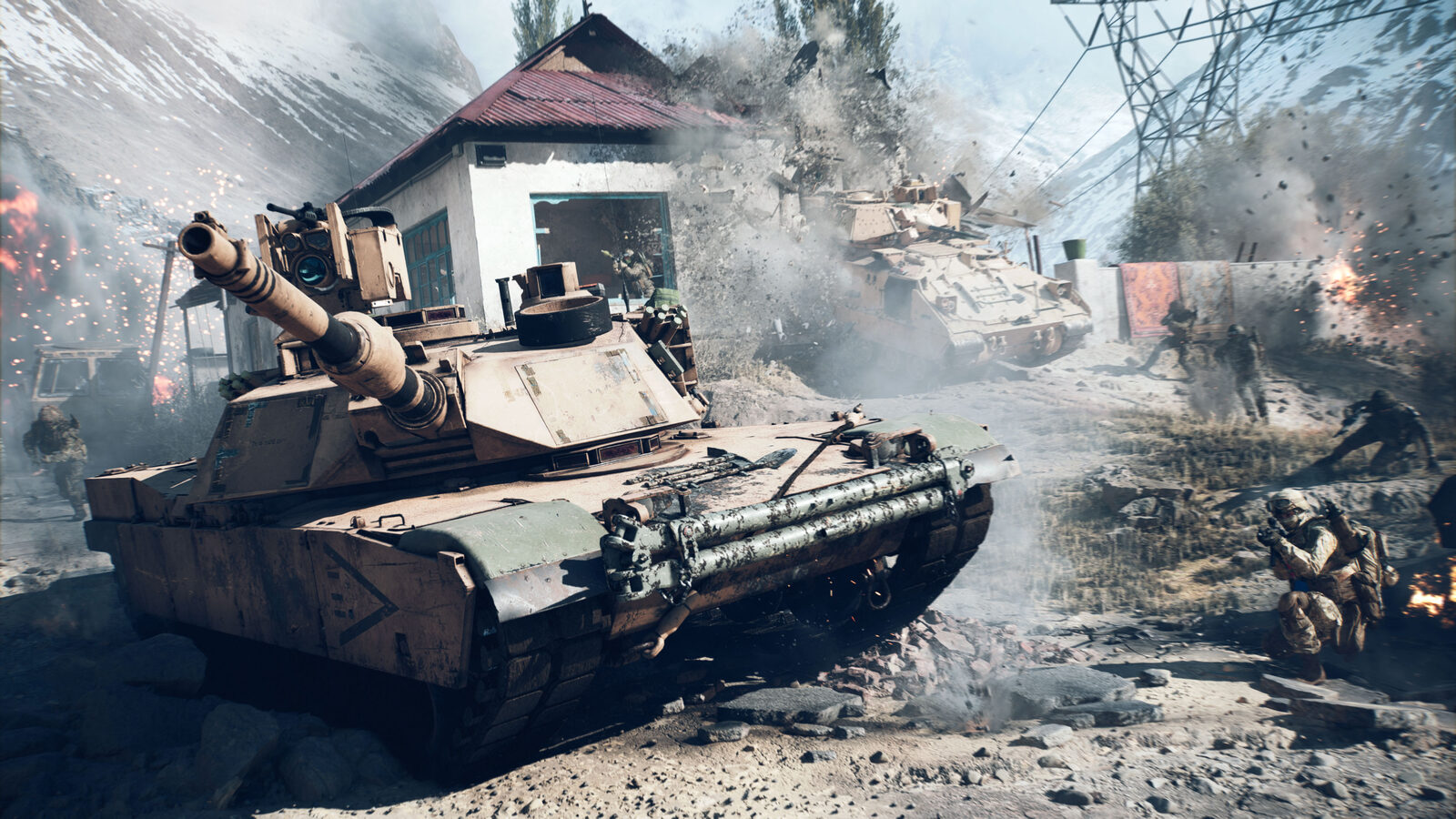 Offizielles Battlefield-6-Motiv mit Panzern und Infanterie in einer verschneiten Berglandschaft