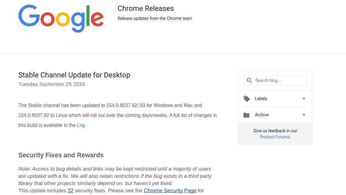 Google Chrome Releases blogunda 29 Eylül 2026 tarihli masaüstü kararlı sürüm güncellemesi duyurusu