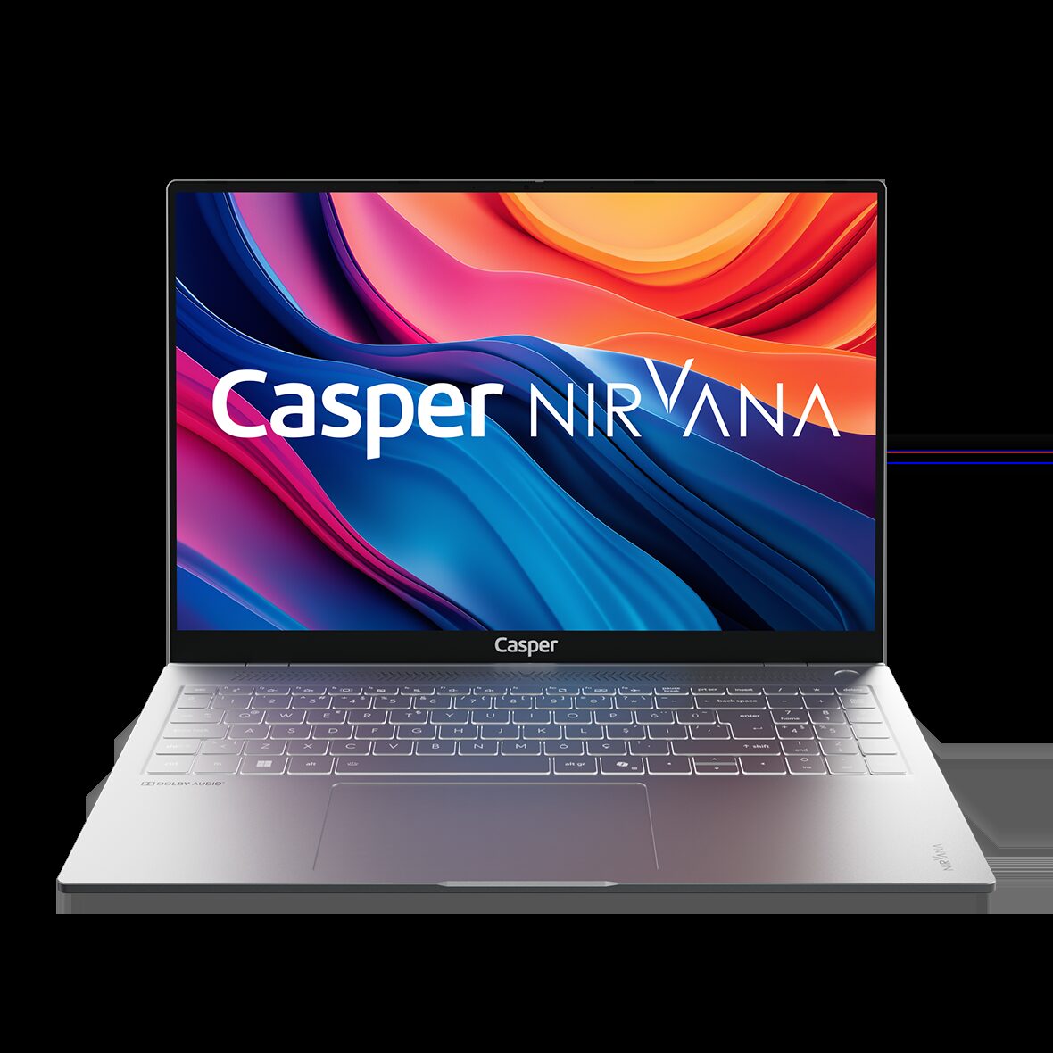 Titanyum gri Casper Nirvana S100 dizüstü bilgisayar önden görünüm