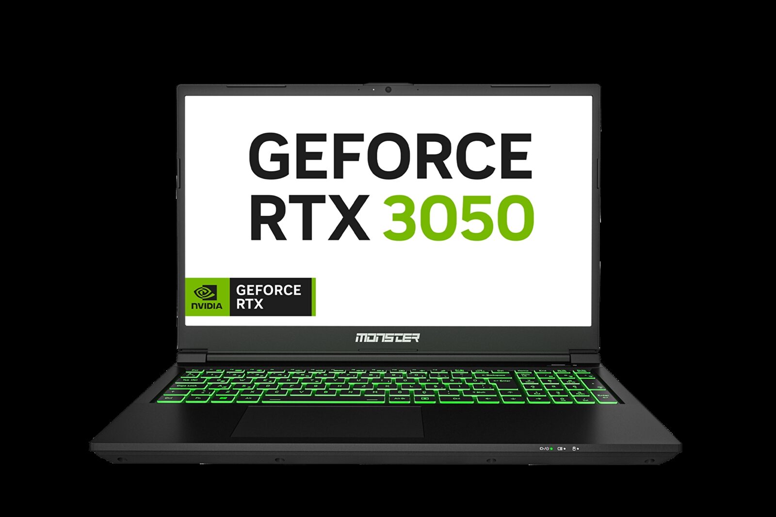Ekranında GeForce RTX 3050 yazan siyah Monster Abra A5 V21.9 dizüstü