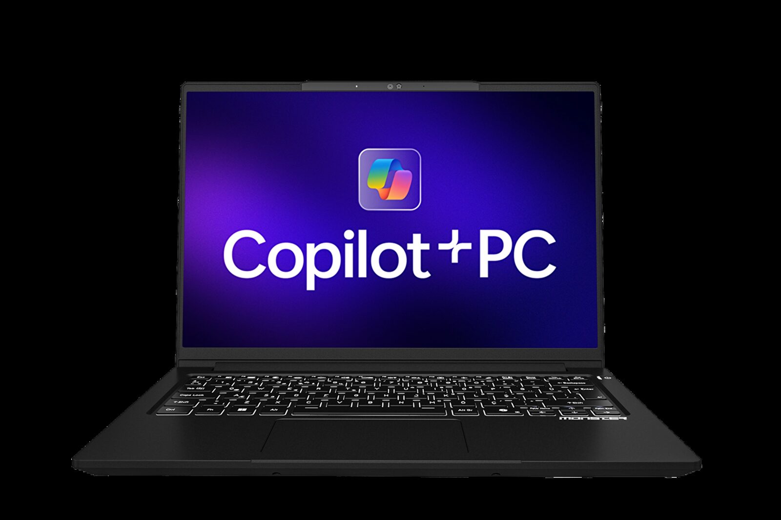 Ekranında Copilot+ PC yazan siyah Monster Huma H4 dizüstü