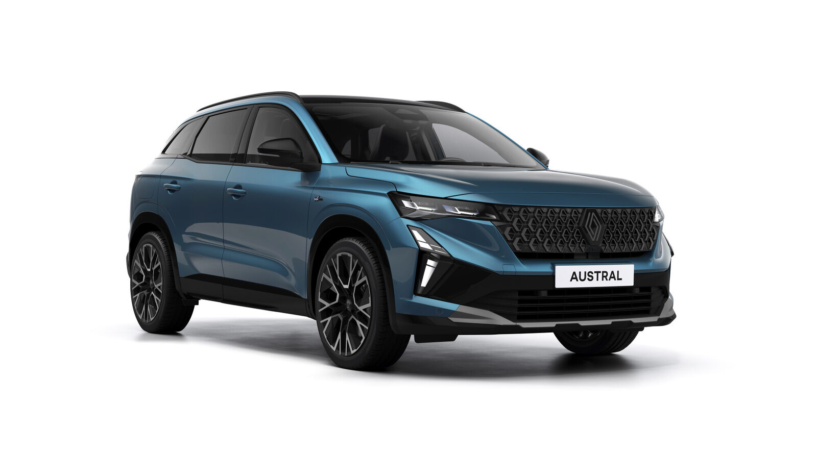 Mavi Renault Austral stüdyoda önden çapraz görünüm