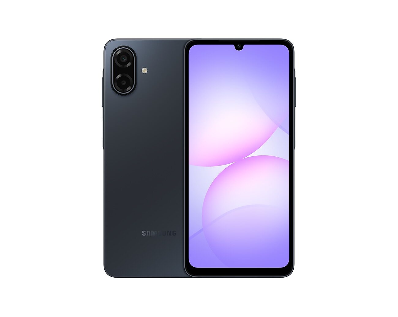 Siyah Galaxy A07 5G önden ve arkadan
