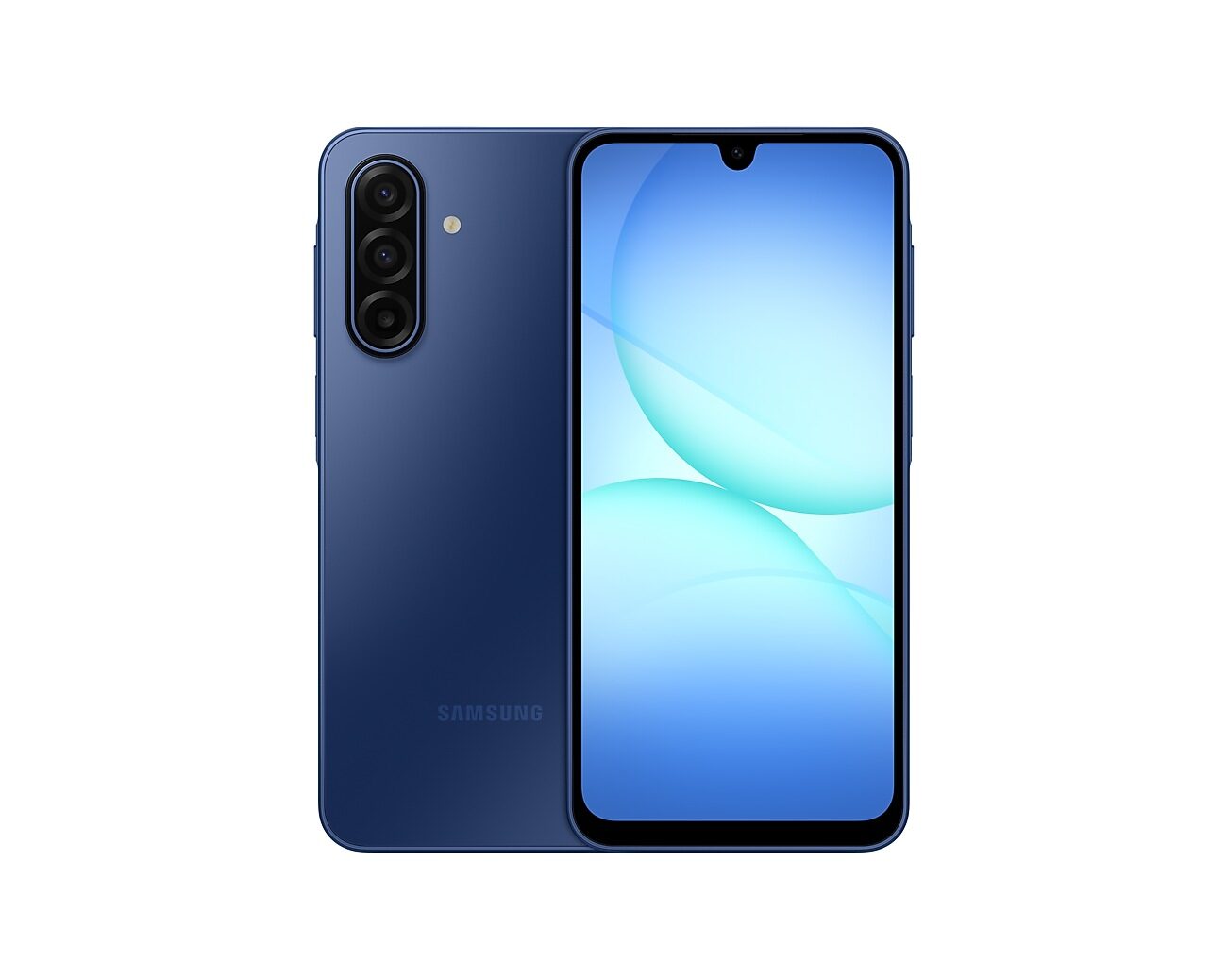 Mavi Galaxy A17 5G önden ve arkadan