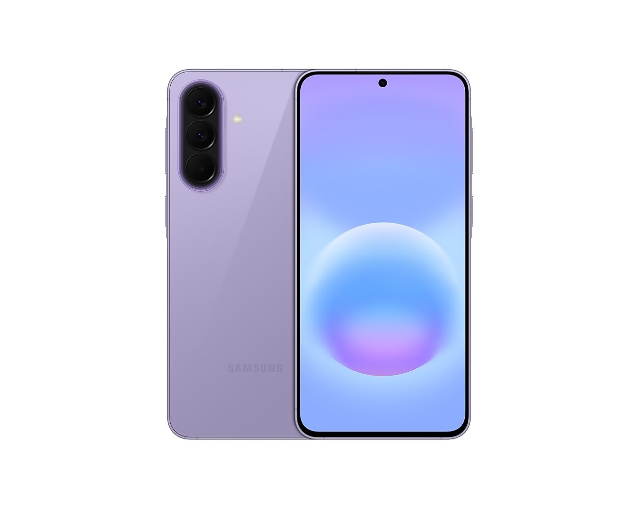 Lila renkli Galaxy A57 5G önden ve arkadan