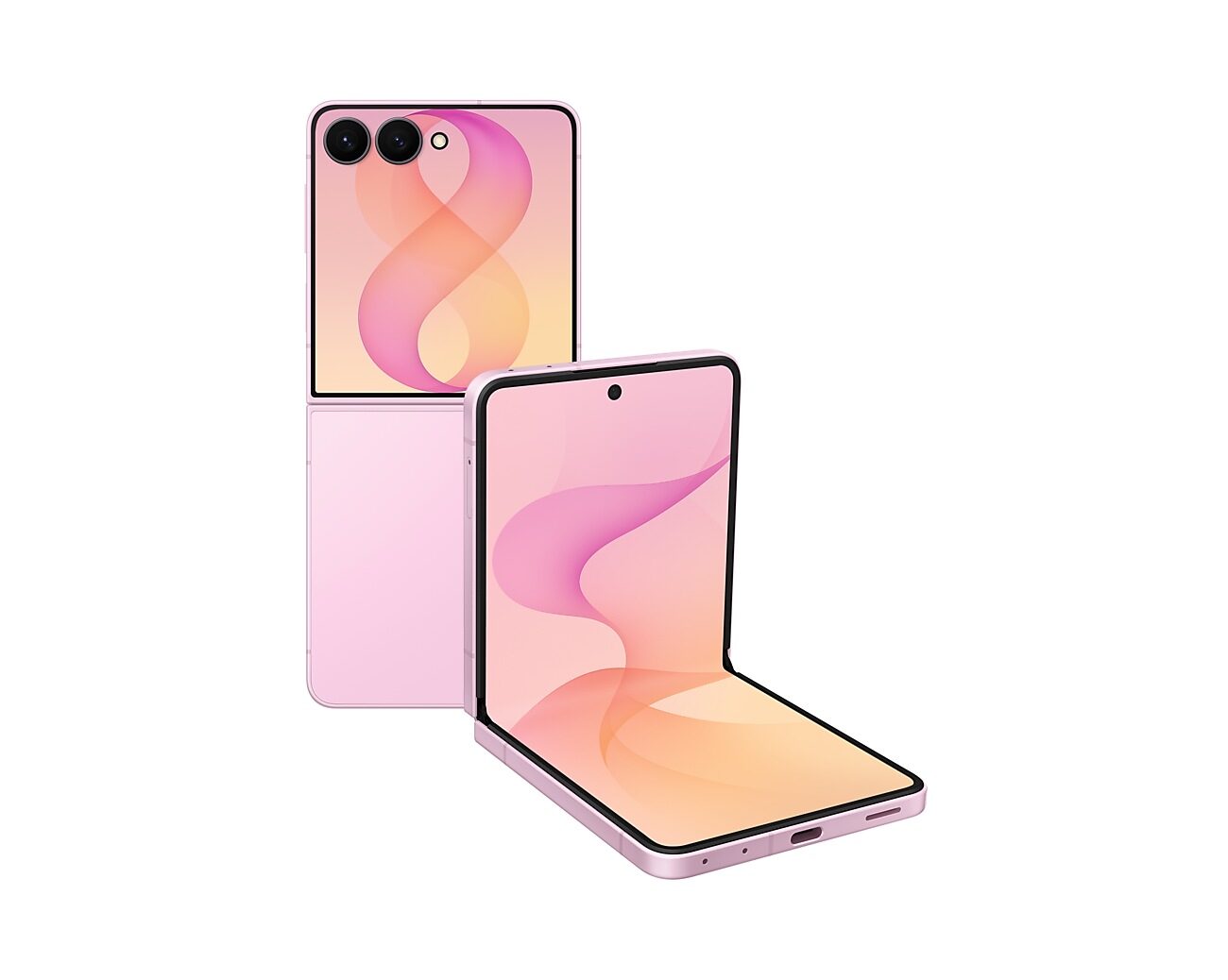 Pembe Galaxy Z Flip8 açık ve yarı katlı