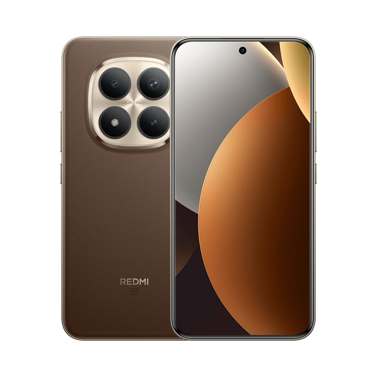 Kahverengi Redmi Note 15 Pro+ 5G önden ve arkadan