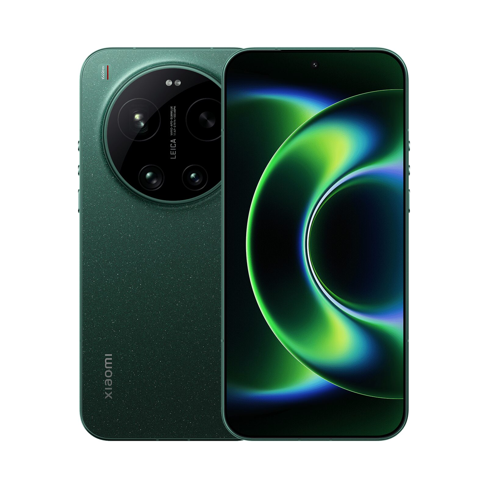 Yeşil Xiaomi 17 Ultra önden ve arkadan