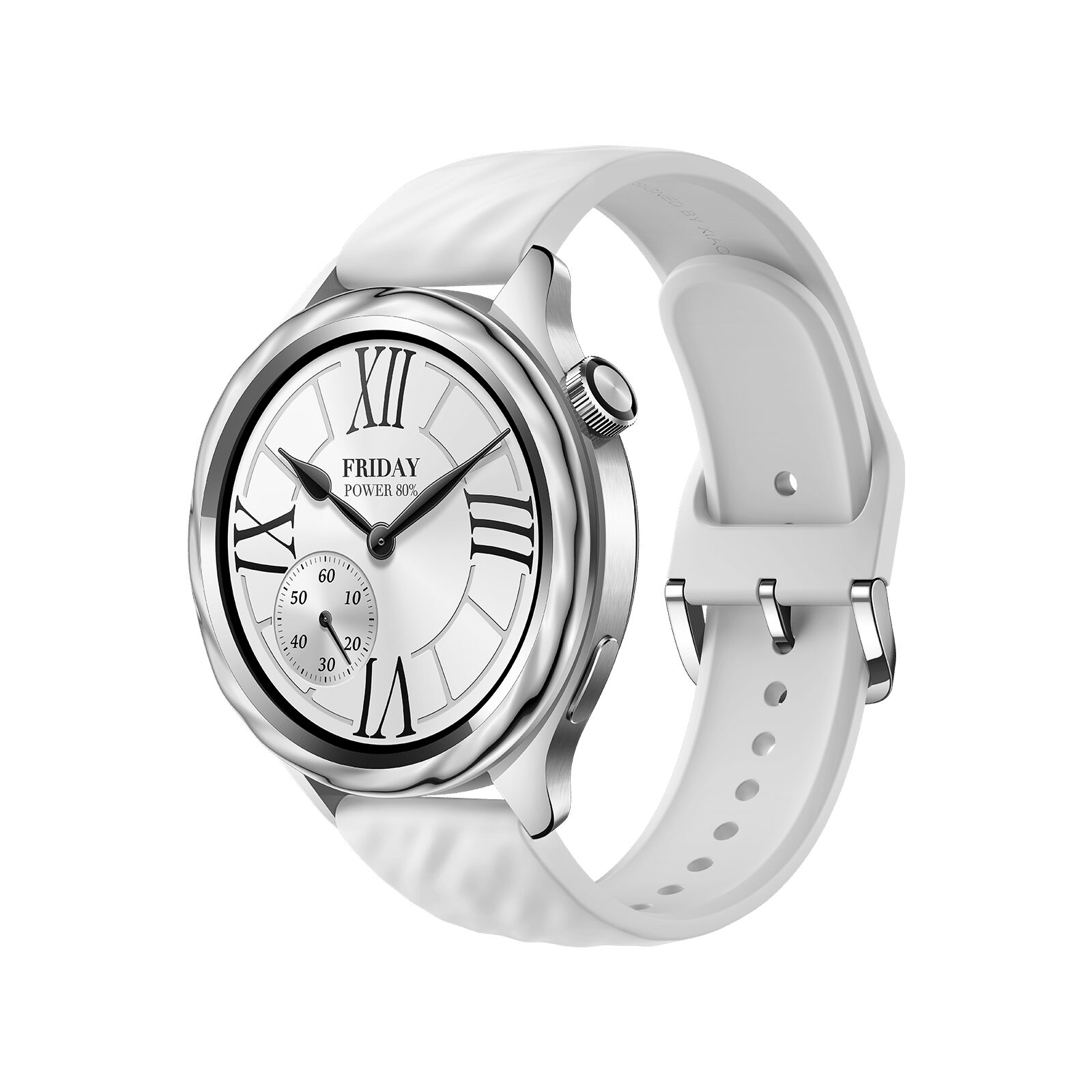 Gümüş Xiaomi Watch S4 beyaz kayışla