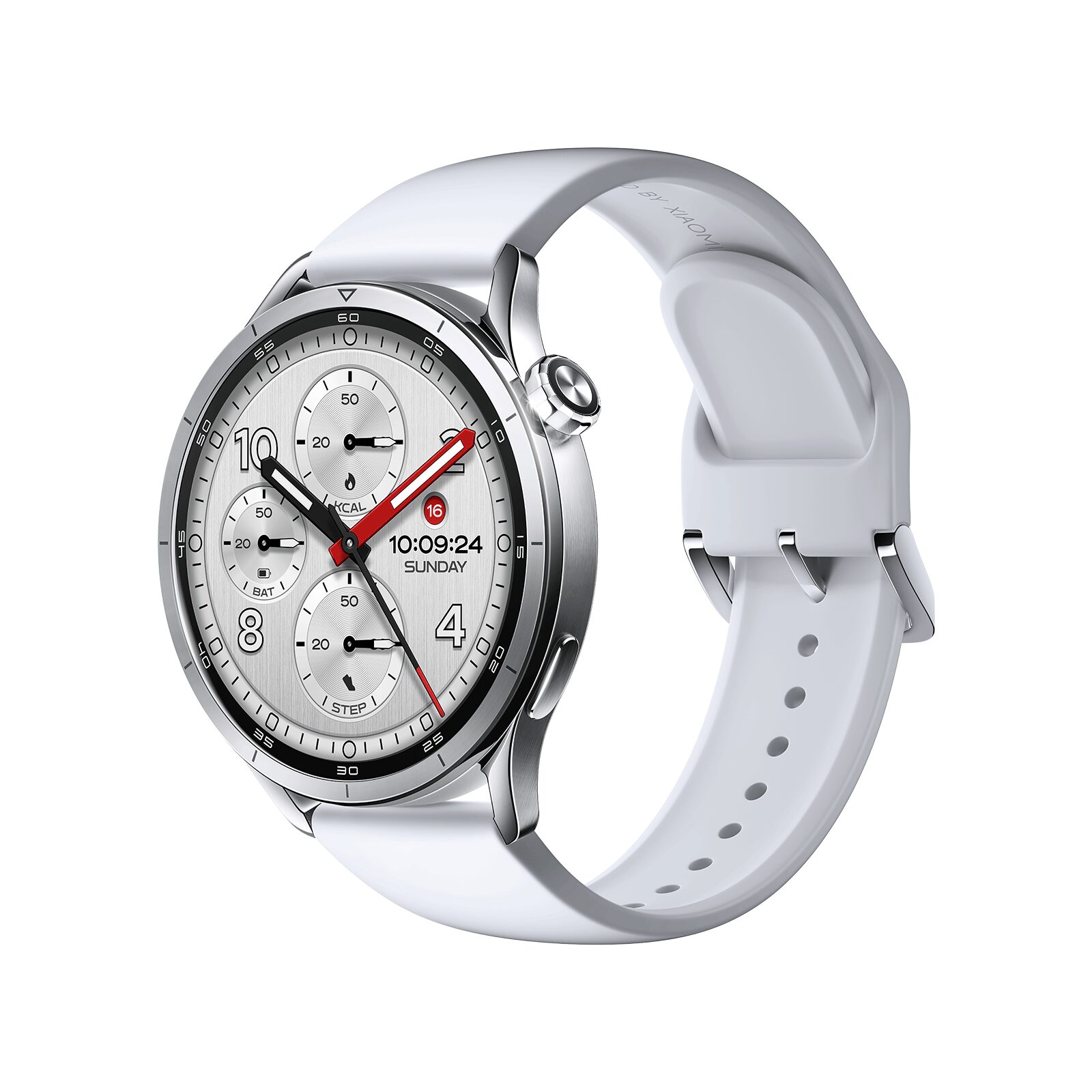 Gümüş Xiaomi Watch S5 46mm beyaz kayışla