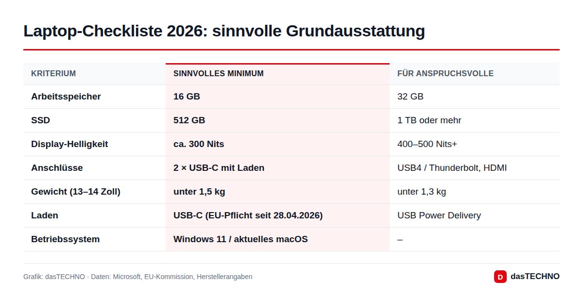 Laptop-Checkliste 2026: sinnvolle Grundausstattung