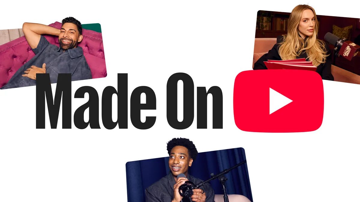 Veranstaltungsgrafik von Made On YouTube 2026 mit YouTube-Logo und Creatorn