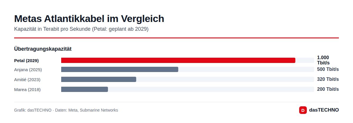 Kapazität von Metas Atlantikkabeln Marea, Amitié, Anjana und Petal im Vergleich
