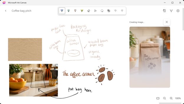 Bild: Microsoft Microsoft Ink Canvas mit Skizze und KI-generiertem Bild