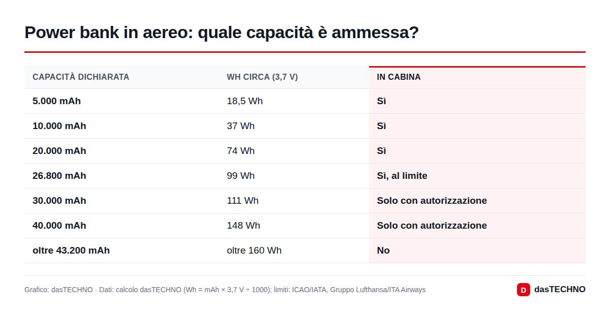 Power bank in aereo: quale capacità è ammessa?