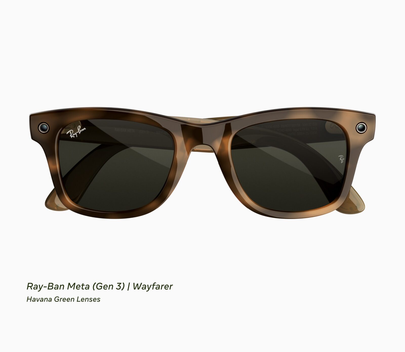 Havana renkli çerçeve ve yeşil camlarla Ray-Ban Meta (Gen 3) Wayfarer