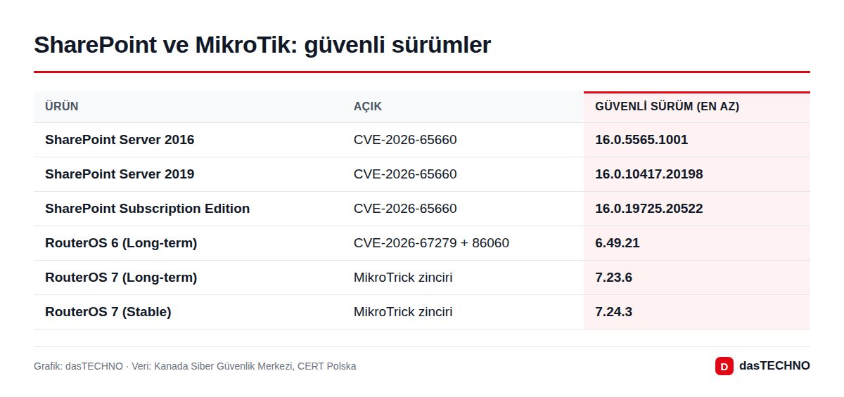 SharePoint ve MikroTik: güvenli sürümler