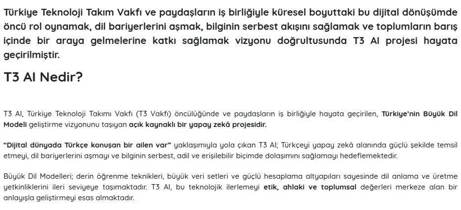 T3 Vakfı'nın T3 AI proje sayfası