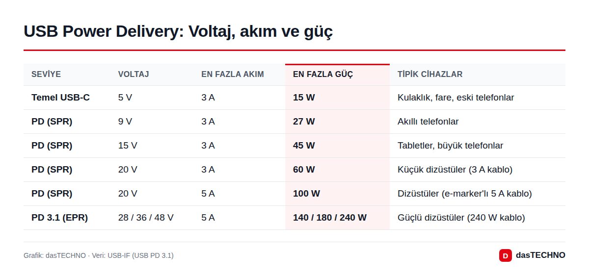 USB Power Delivery: Voltaj, akım ve güç