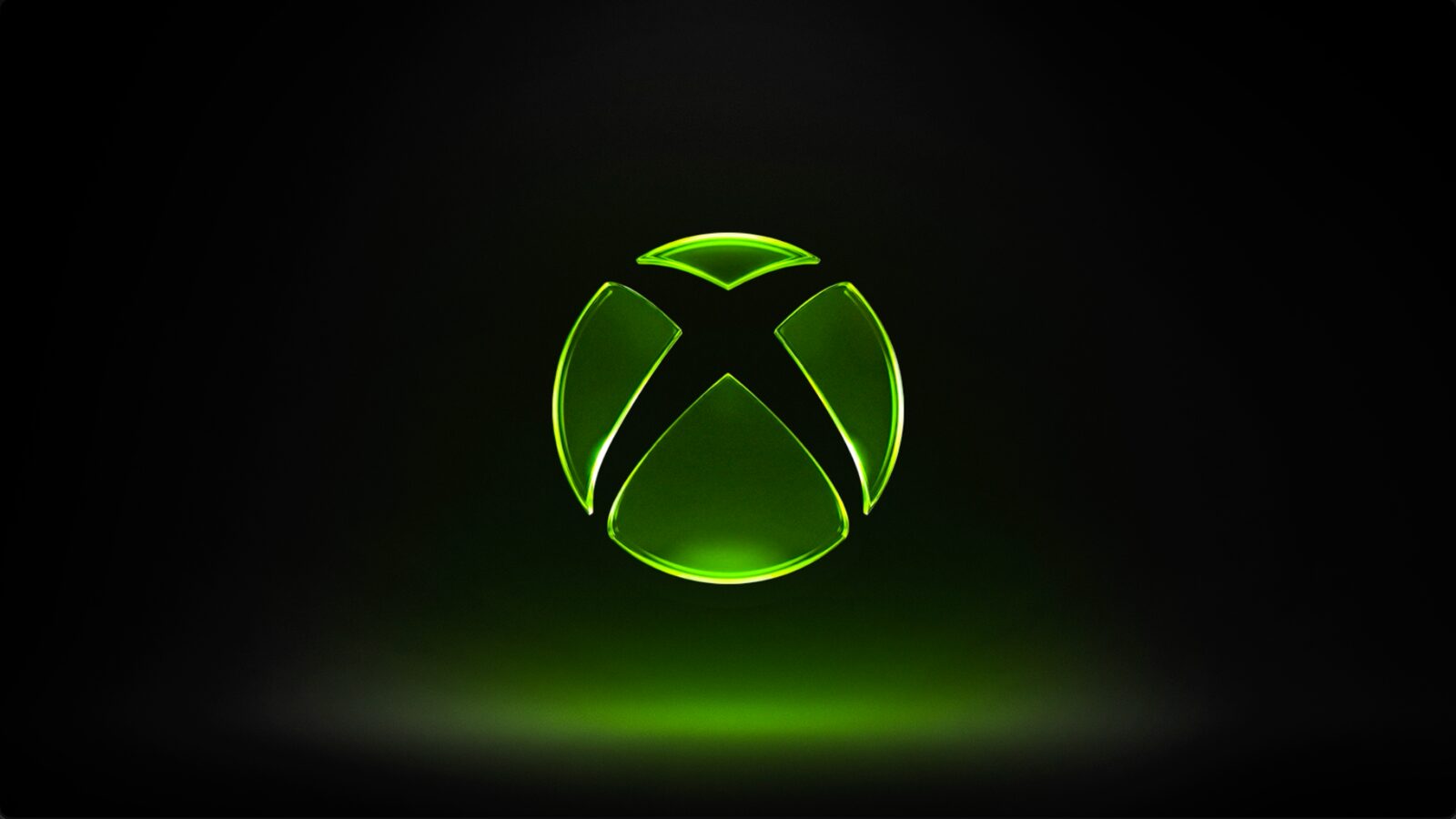Siyah zemin üzerinde yeşil ışıklı Xbox logosu