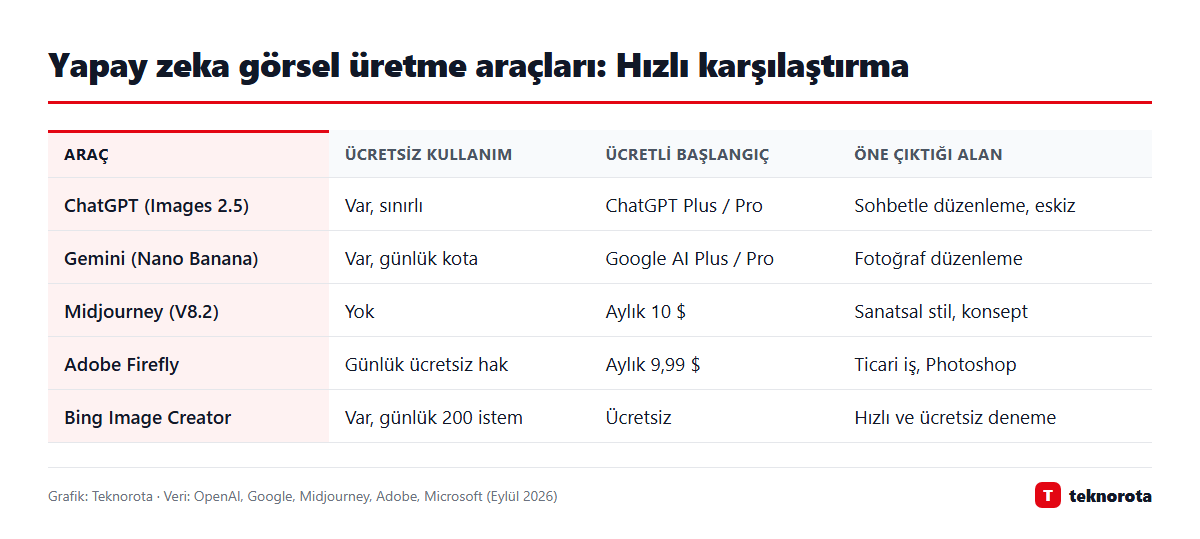 Yapay zeka görsel üretme araçları: Hızlı karşılaştırma