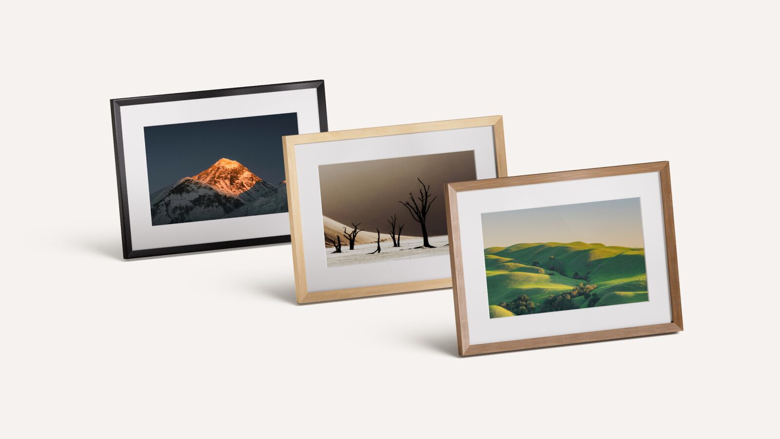 Immagine: Amazon Le tre versioni di Alexa Photo Frame: nera, betulla e noce