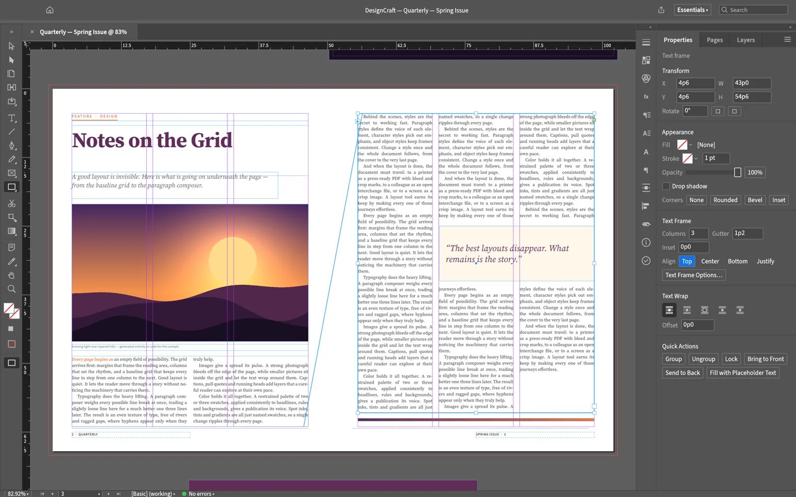DesignCraft, l'app di impaginazione di ArtCraft, con una rivista su più colonne