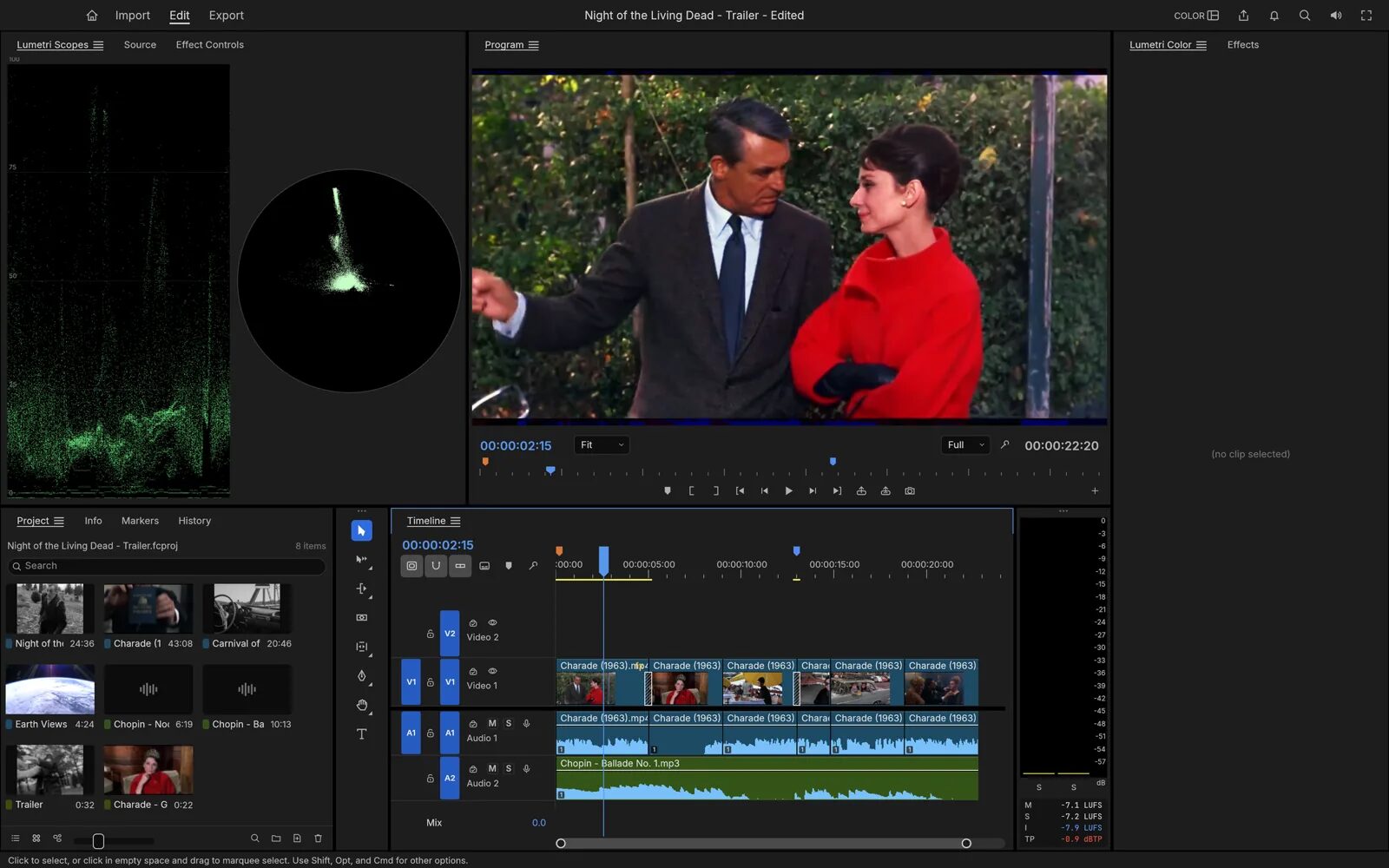 FilmCraft, l'editor video di ArtCraft, con timeline e strumenti di correzione colore