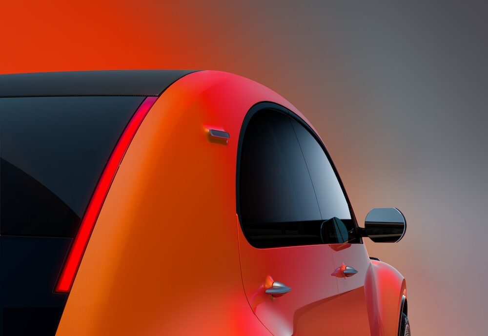 Görsel: Citroën Citroën 2CV Concept'in yandan detayı: tavan çizgisi, yan cam ve dikey kırmızı stop lambası