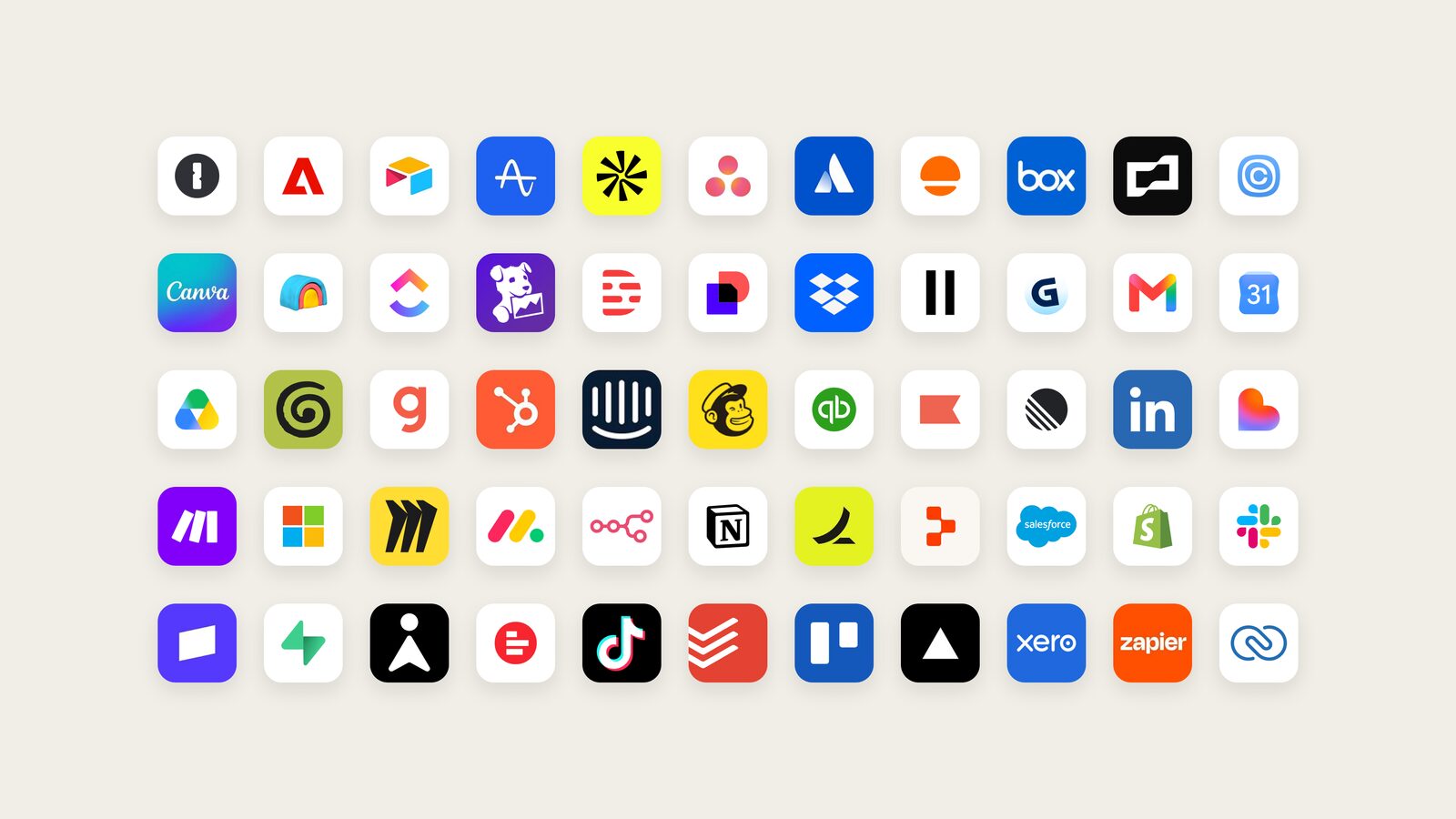 Symbole von Apps wie Gmail, Slack, Canva, Shopify und HubSpot, mit denen sich Claude Duet verbinden lässt