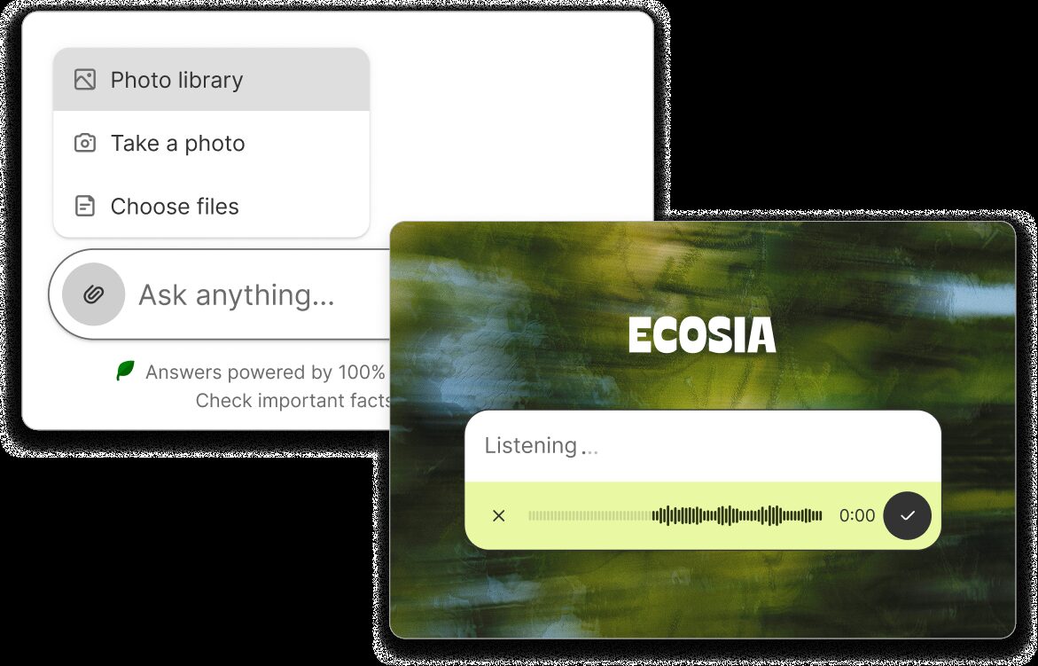 Neue Funktionen der Ecosia-KI: Datei-Upload und Spracheingabe