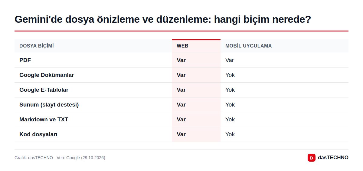 Gemini'de dosya önizleme ve düzenleme: hangi biçim nerede?