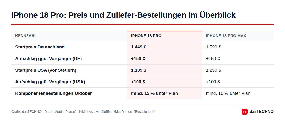 iPhone 18 Pro: Preis und Zuliefer-Bestellungen im Überblick