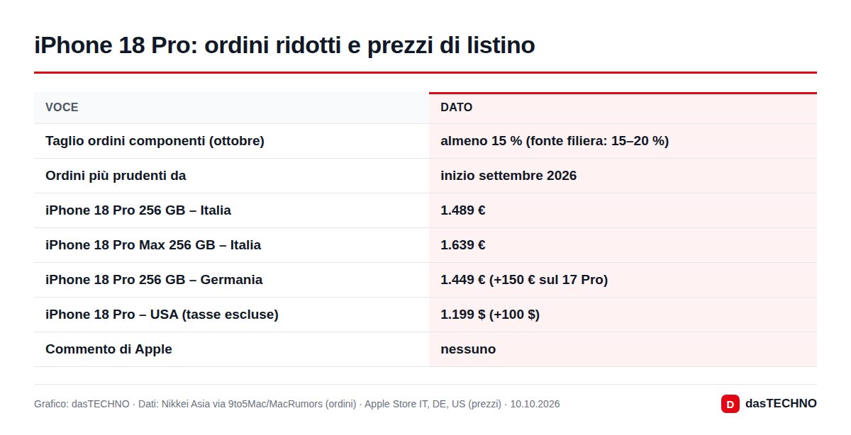 iPhone 18 Pro: ordini ridotti e prezzi di listino