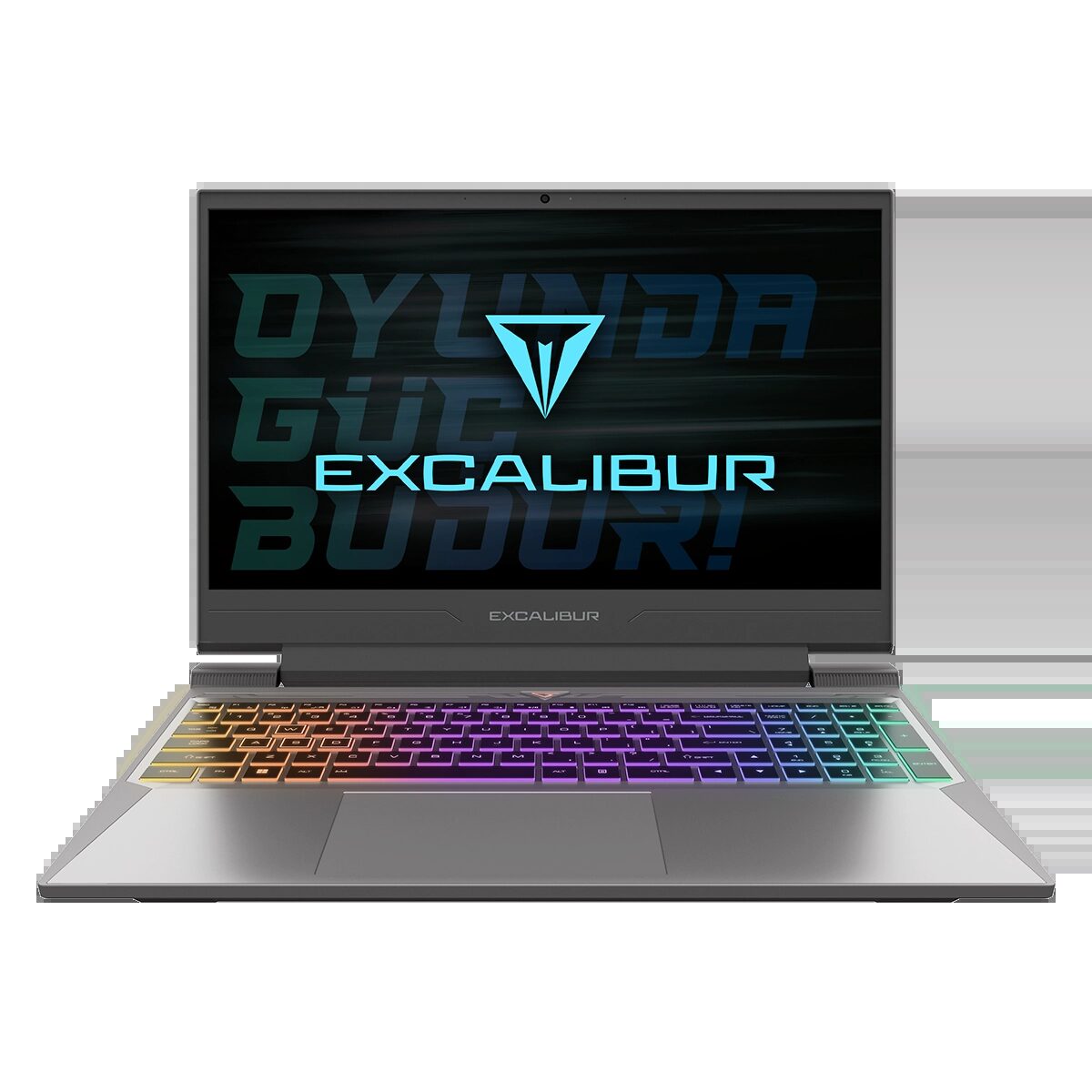 Ekranında Excalibur logosu ve RGB aydınlatmalı klavyesi görünen Casper Excalibur G880 oyun dizüstüsü