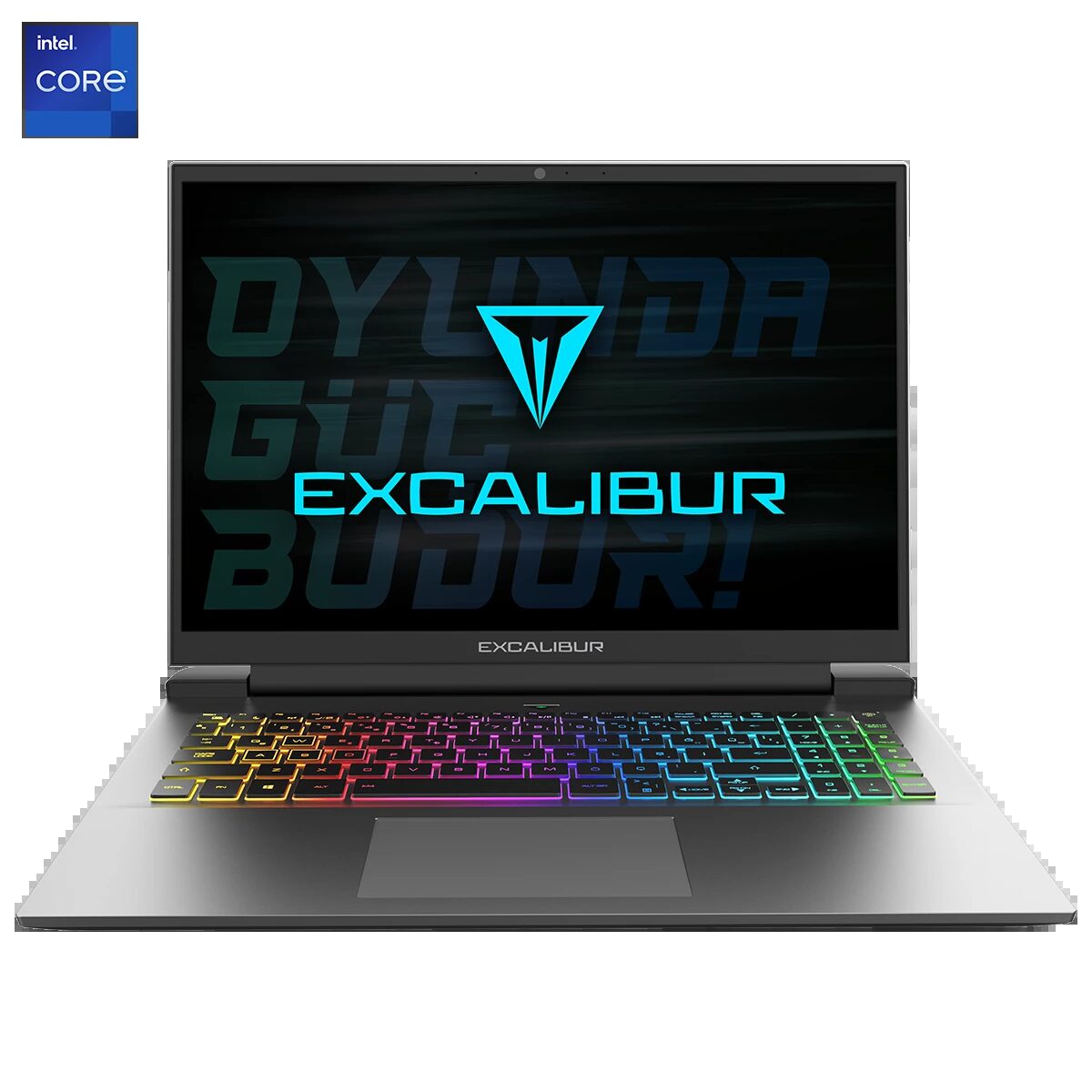 Ekranında Excalibur logosu ve RGB aydınlatmalı klavyesi görünen Casper Excalibur G911 oyun dizüstüsü