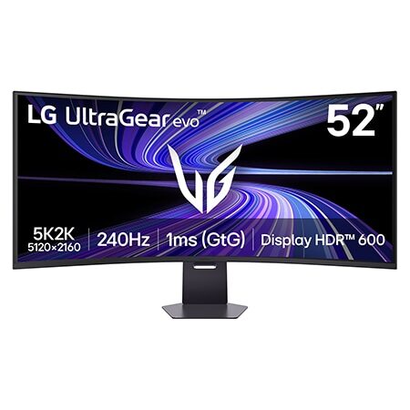 LG UltraGear evo G9 52G930B kavisli dual QHD monitör, önden görünüm