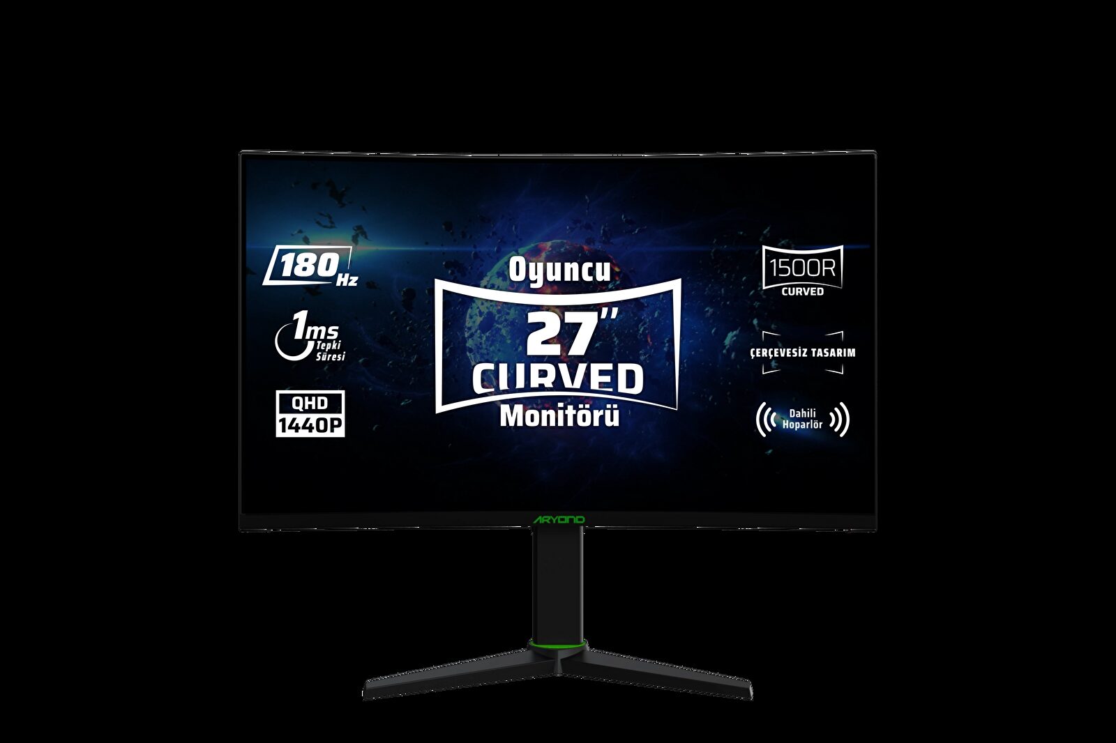 Monster Aryond A27 V2 kavisli oyuncu monitörü, önden görünüm