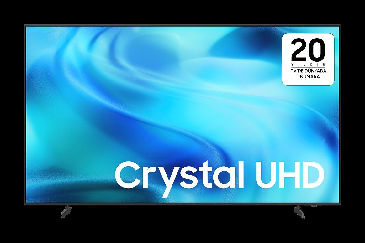 Titanyum gri Samsung Crystal UHD U8000H televizyon önden görünüm