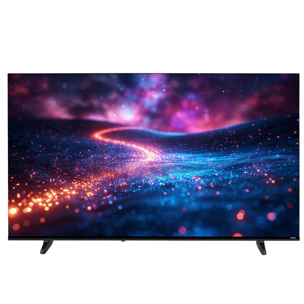 Vestel 55UG9760 Google TV önden görünüm, ekranda mavi dalga desenli görsel