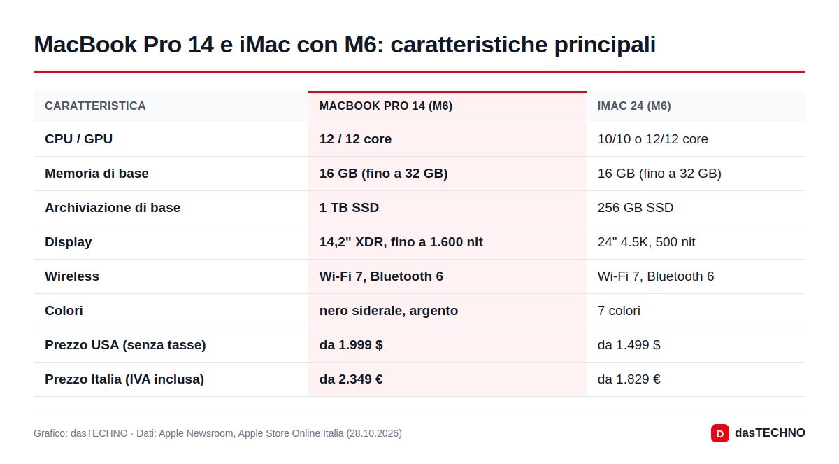 MacBook Pro 14 e iMac con M6: caratteristiche principali