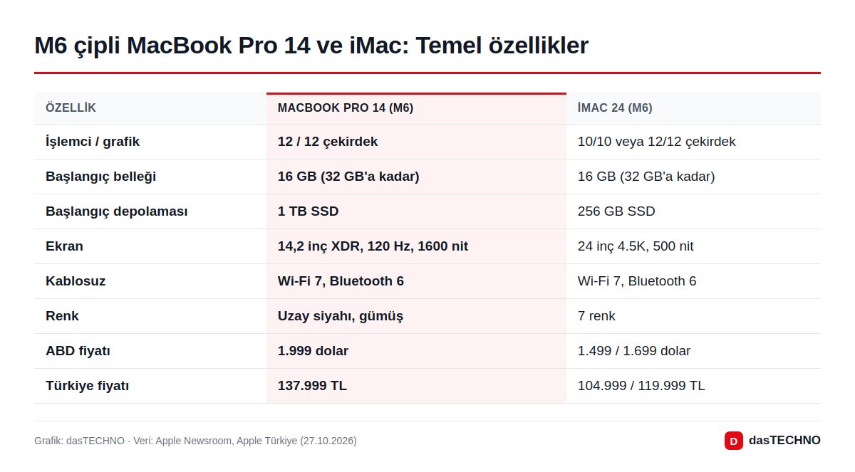 M6 çipli MacBook Pro 14 ve iMac: Temel özellikler