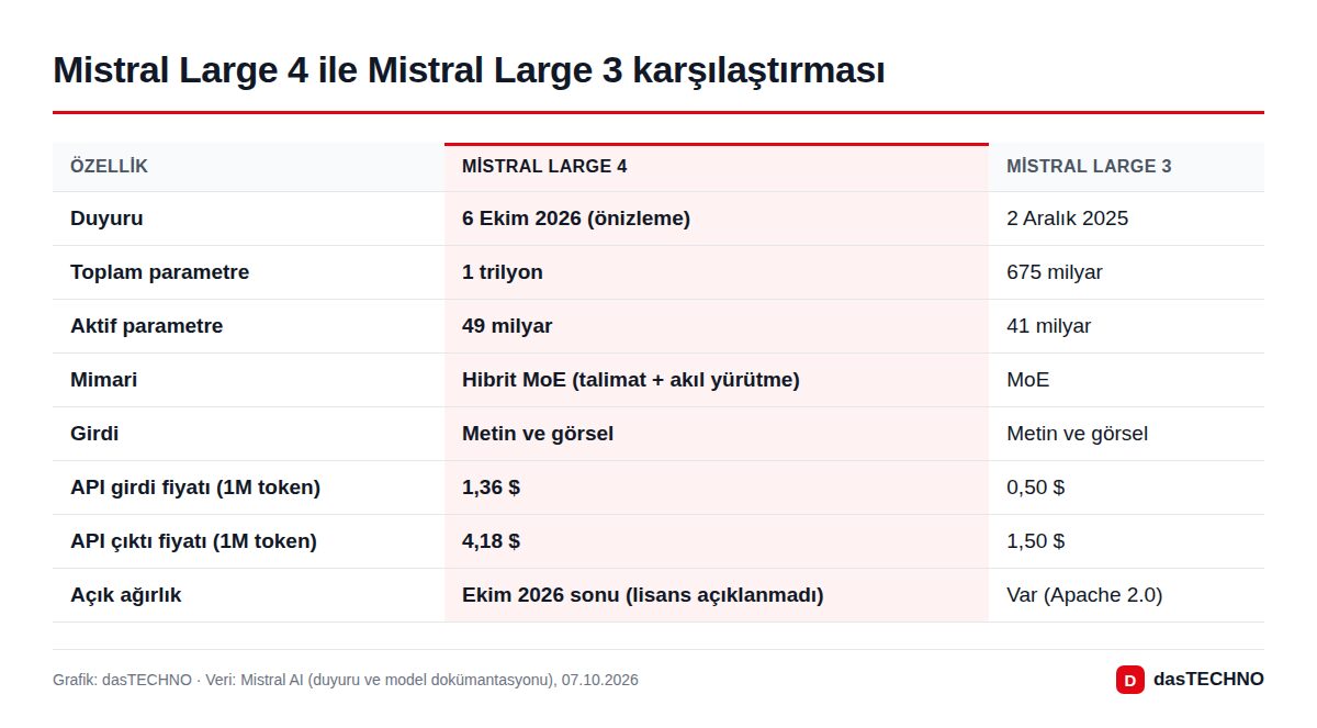 Mistral Large 4 ile Mistral Large 3 karşılaştırması