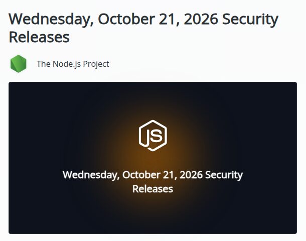 Kopfbereich der Node.js-Sicherheitsmitteilung vom 21. Oktober 2026 mit Node.js-Logo