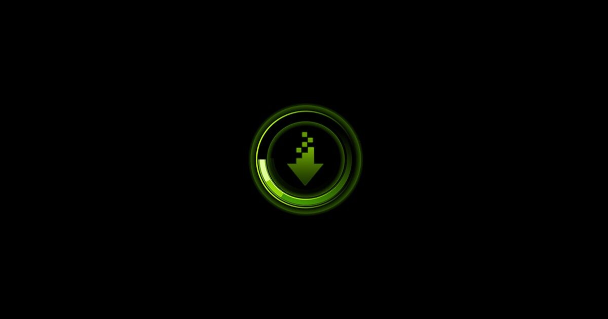 Grünes Download-Symbol von Nvidias GeForce-Treiberseite auf schwarzem Hintergrund