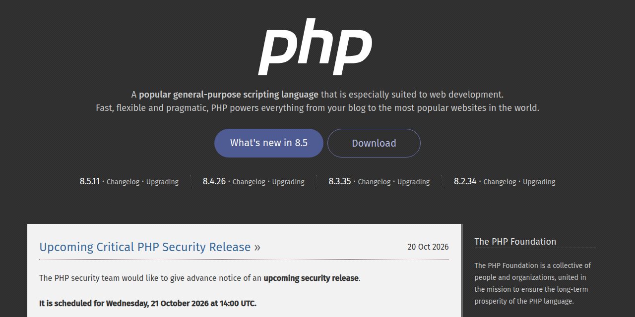 Die Vorankündigung des Sicherheits-Releases auf php.net am 20. Oktober