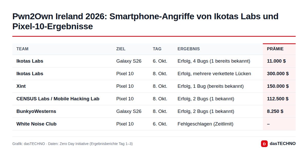 Pwn2Own Ireland 2026: Smartphone-Angriffe von Ikotas Labs und Pixel-10-Ergebnisse