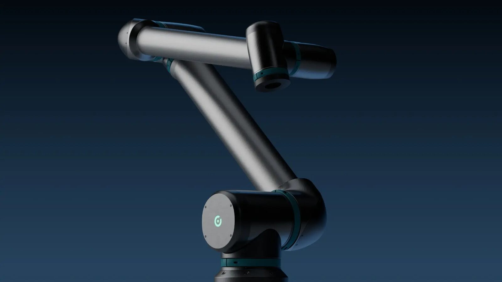 Modularer Roboterarm von RobCo vor dunkelblauem Hintergrund