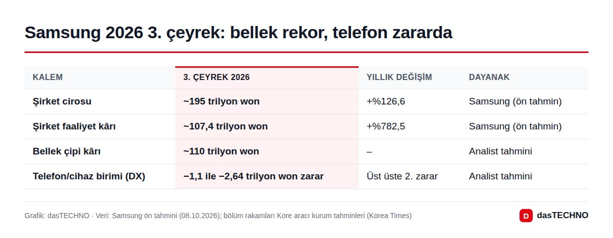 Samsung 2026 3. çeyrek: bellek rekor, telefon zararda