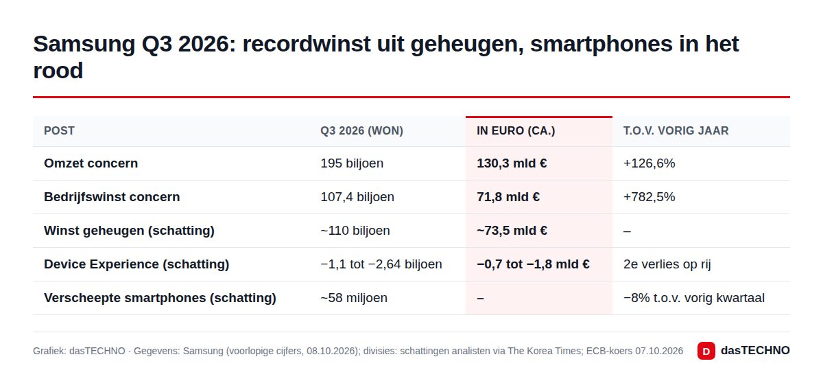 Samsung Q3 2026: recordwinst uit geheugen, smartphones in het rood